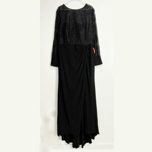 NEW Mac Duggal Gown Dress Womens Size 18W Black Lace Illusion Long Sleeve NWOT